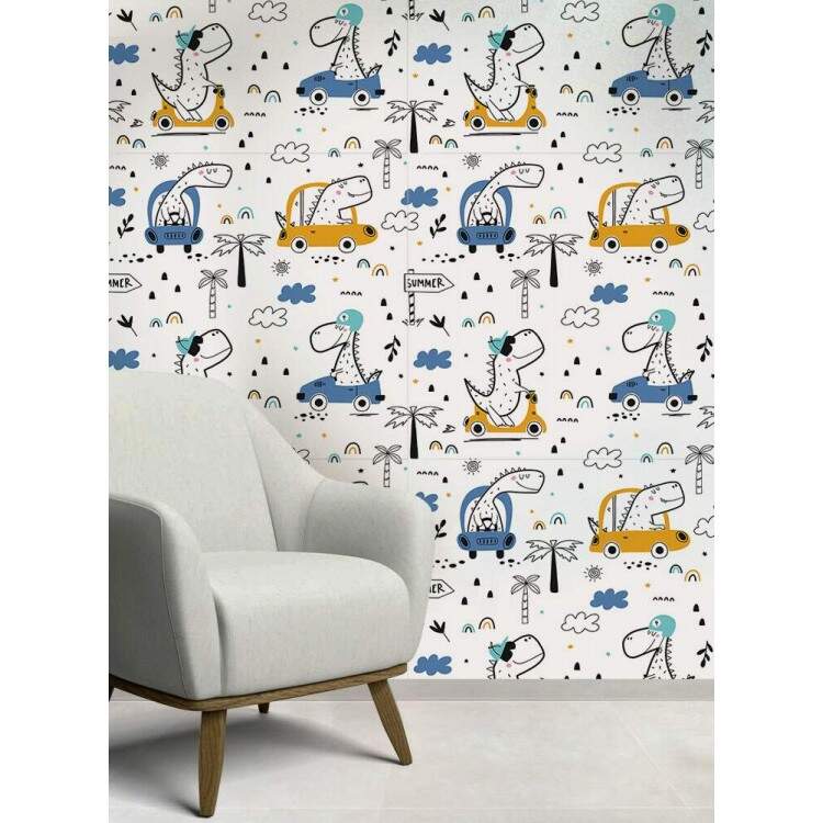 Papel de Parede Infantil Dinossauros com Carros