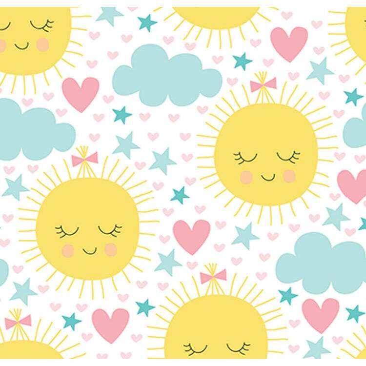 Papel de Parede Infantil Sol Feliz e Nuvens