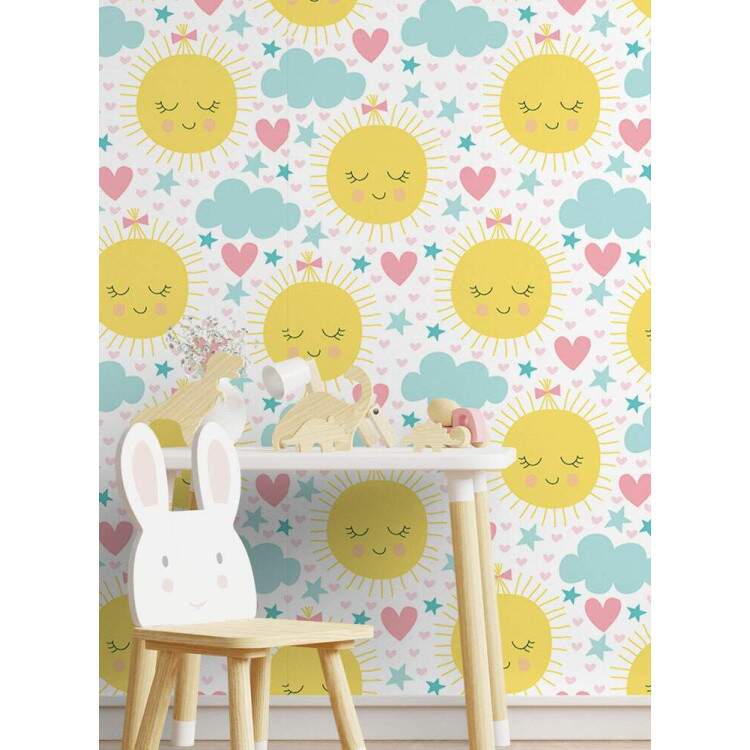 Papel de Parede Infantil Sol Feliz e Nuvens