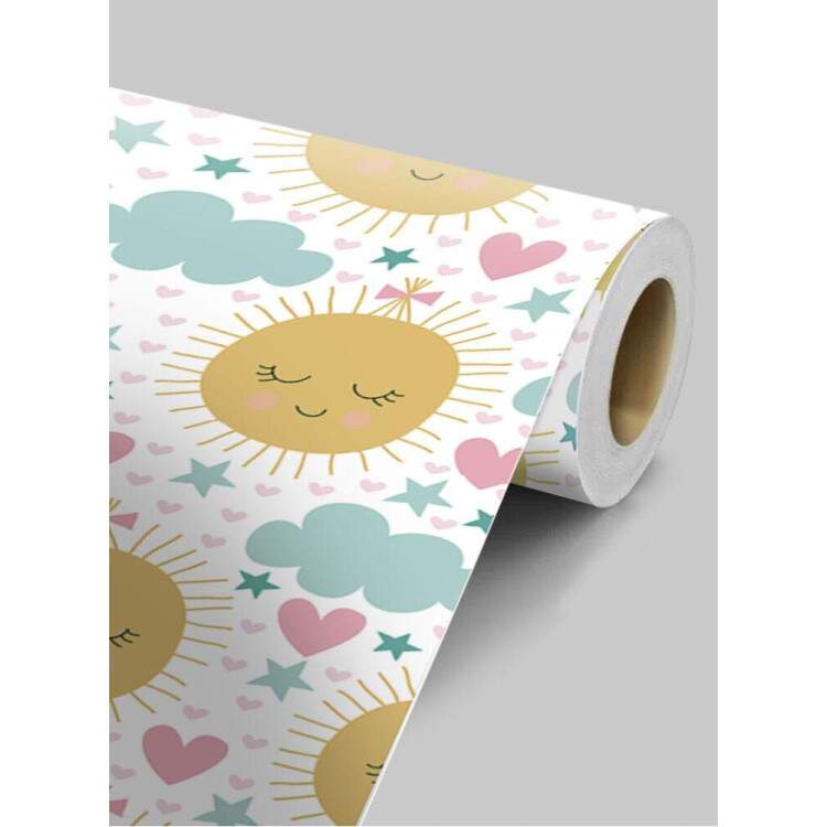 Papel de Parede Infantil Sol Feliz e Nuvens