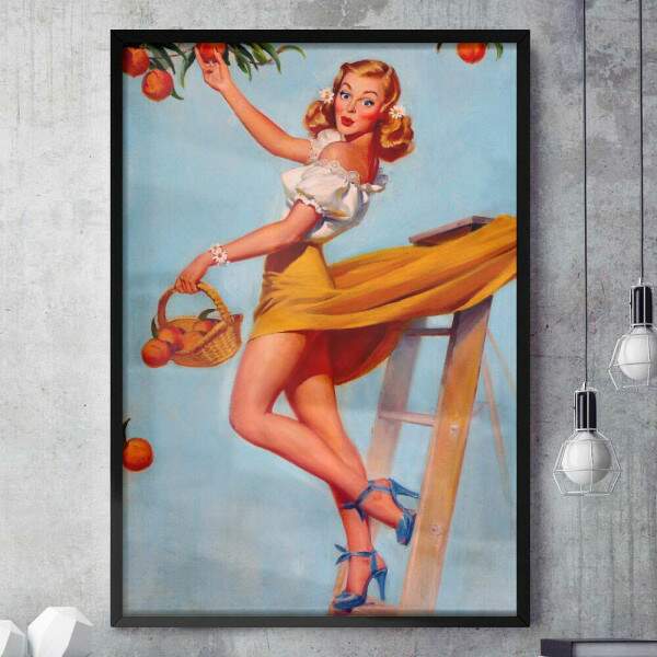 Quadro Decorativo Pin-Up Mulher Pegando Frutas