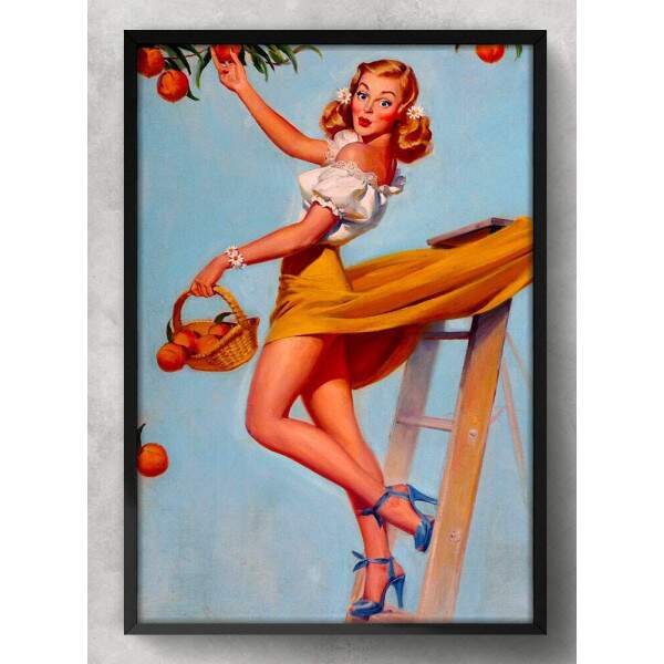 Quadro Decorativo Pin-Up Mulher Pegando Frutas