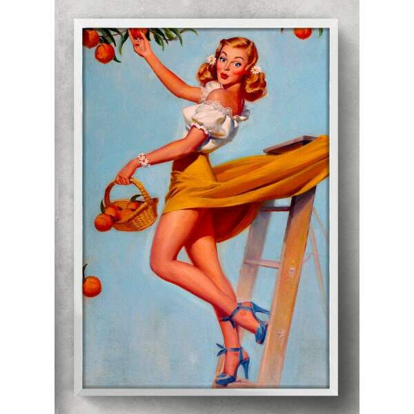 Quadro Decorativo Pin-Up Mulher Pegando Frutas