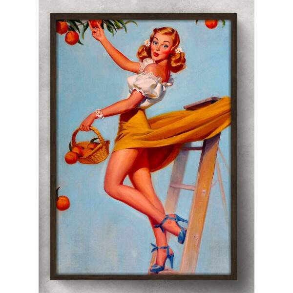 Quadro Decorativo Pin-Up Mulher Pegando Frutas