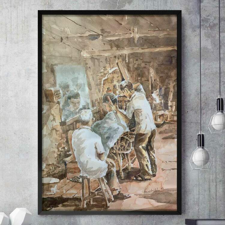 Quadro Decorativo Barbearia Pintura Antiga