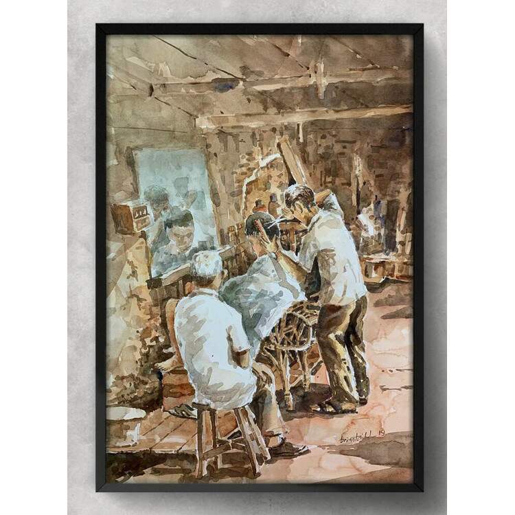 Quadro Decorativo Barbearia Pintura Antiga