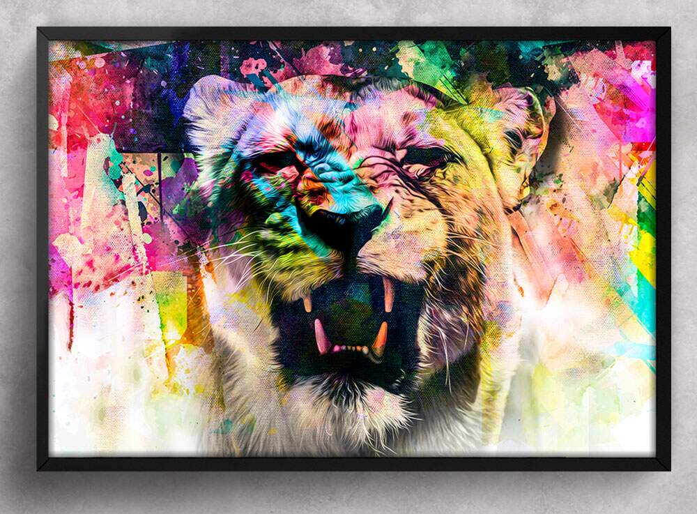 Quadro Decorativo Abstrato Tigre Efeito Colorido