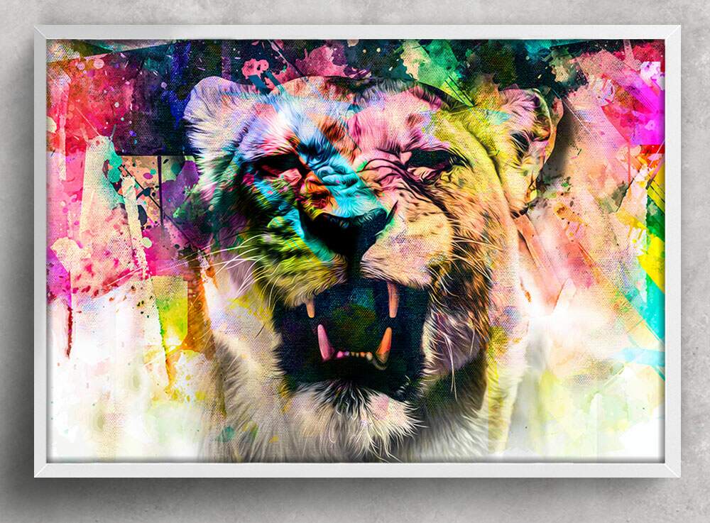 Quadro Decorativo Abstrato Tigre Efeito Colorido