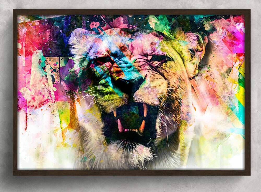 Quadro Decorativo Abstrato Tigre Efeito Colorido