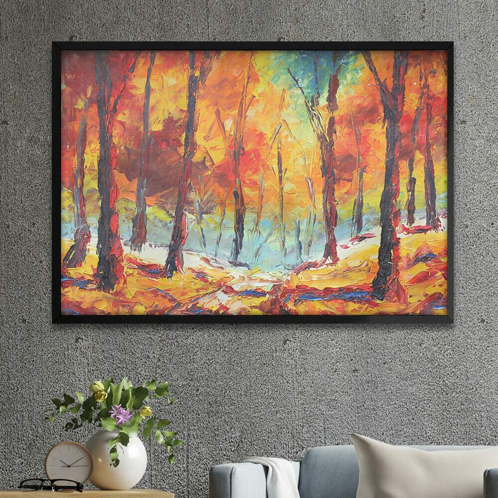 Quadro Decorativo Pintura Floresta Colorida