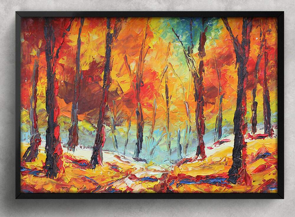 Quadro Decorativo Pintura Floresta Colorida