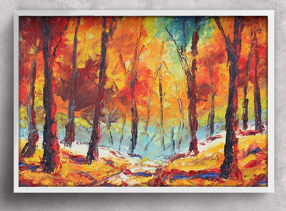 Quadro Decorativo Pintura Floresta Colorida