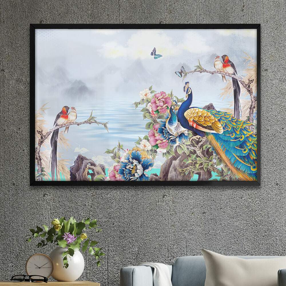 Quadro Decorativo Pintura Pssaros Coloridos