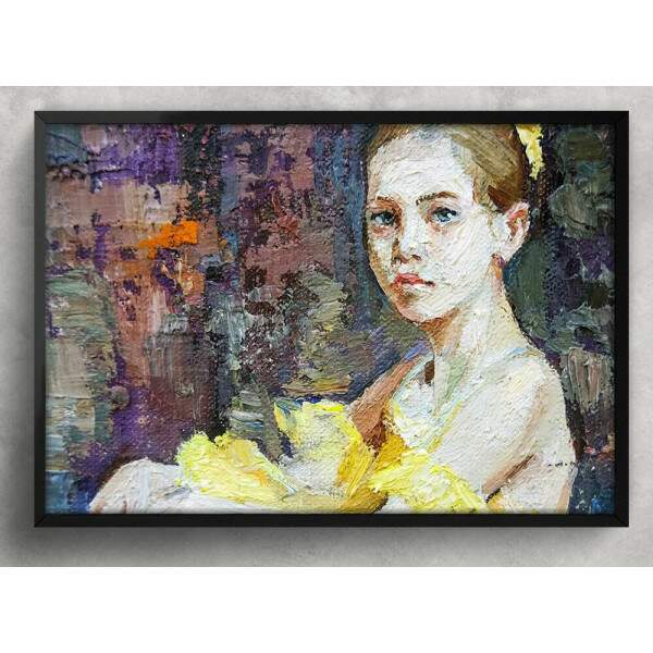 Quadro Decorativo Pintura Menina de Vestido Amarelo