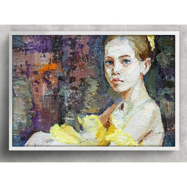 Quadro Decorativo Pintura Menina de Vestido Amarelo