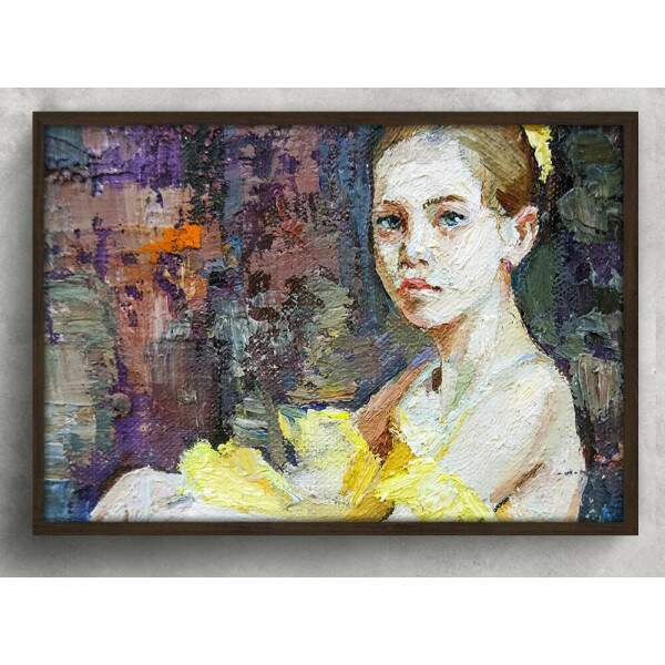 Quadro Decorativo Pintura Menina de Vestido Amarelo