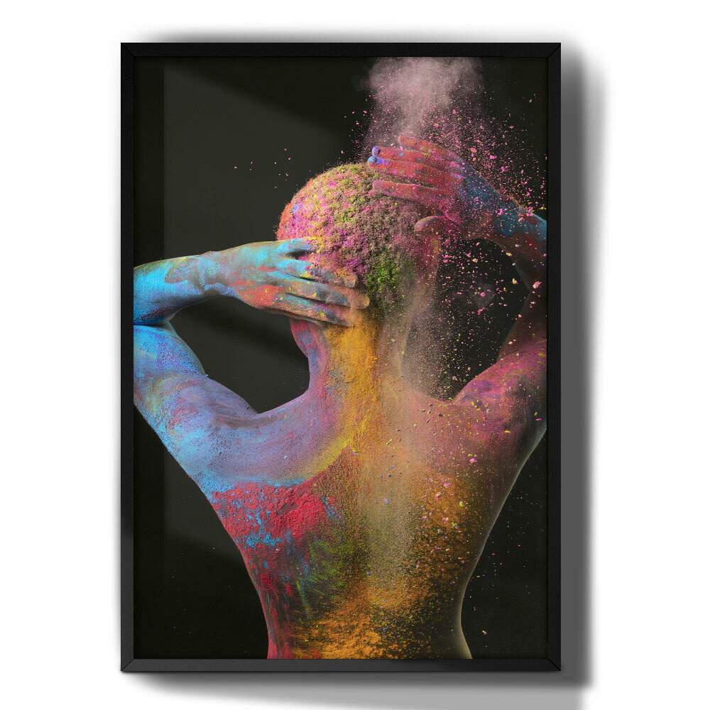 Quadro Decorativo Abstrato Mulher Colorida de Costas