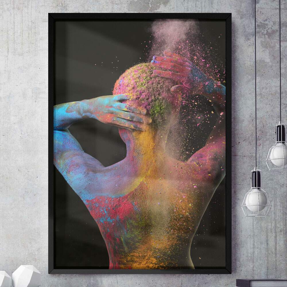 Quadro Decorativo Abstrato Mulher Colorida de Costas