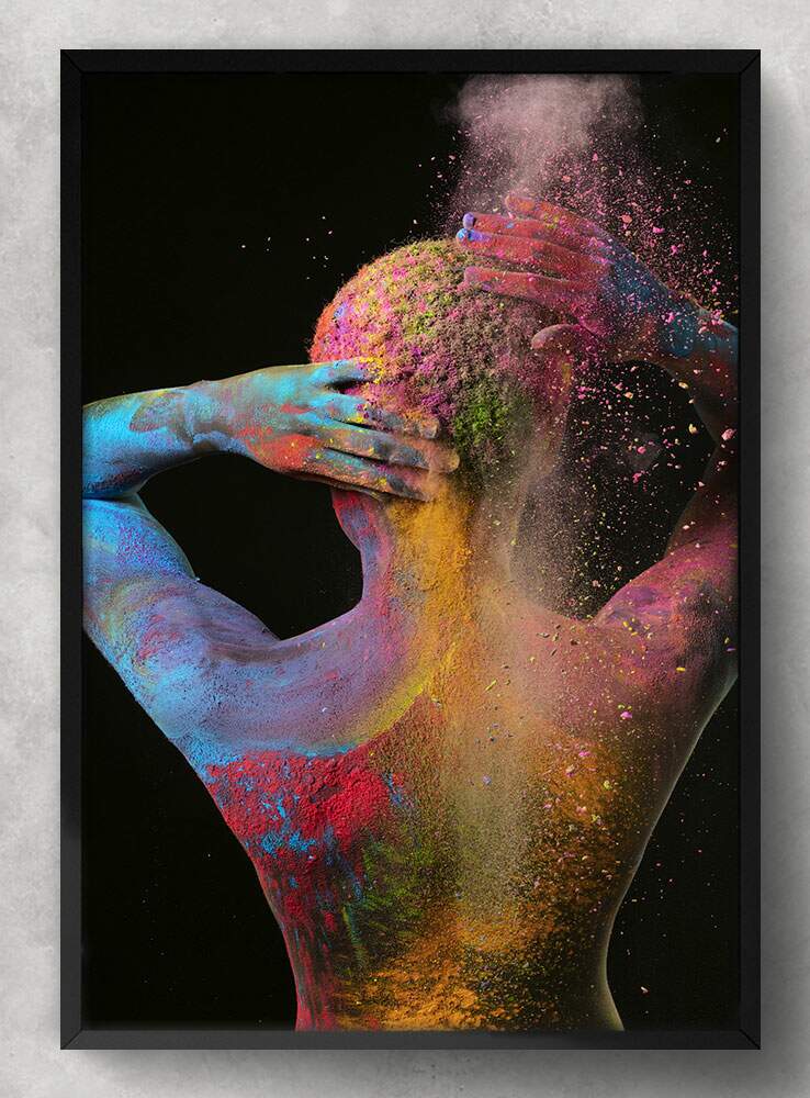 Quadro Decorativo Abstrato Mulher Colorida de Costas