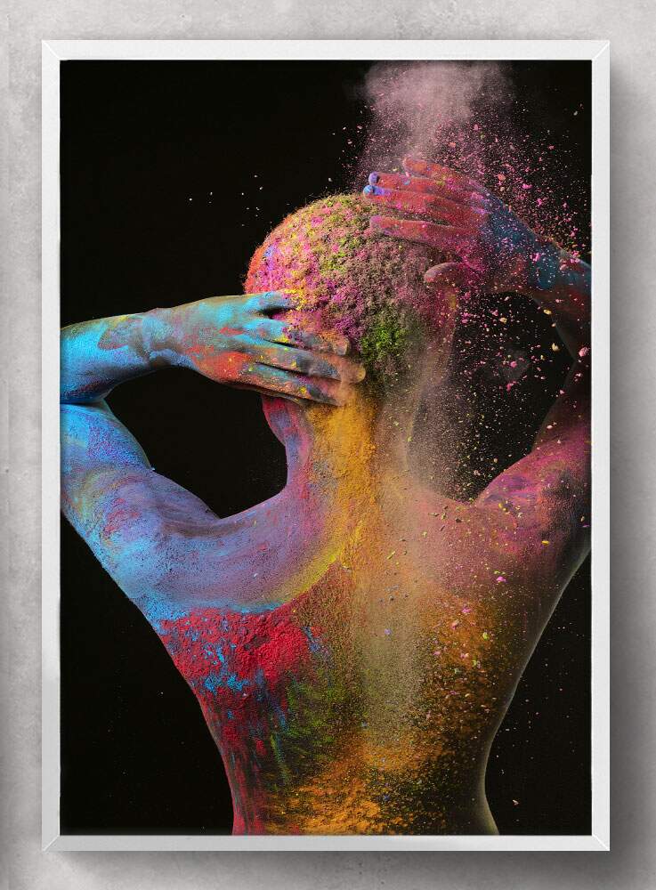 Quadro Decorativo Abstrato Mulher Colorida de Costas