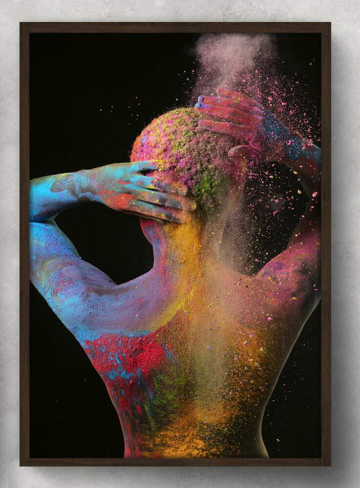 Quadro Decorativo Abstrato Mulher Colorida de Costas