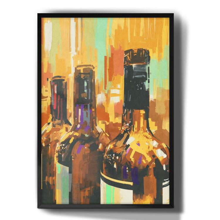 Quadro Decorativo Abstrato Pintura Garrafas de Vinho