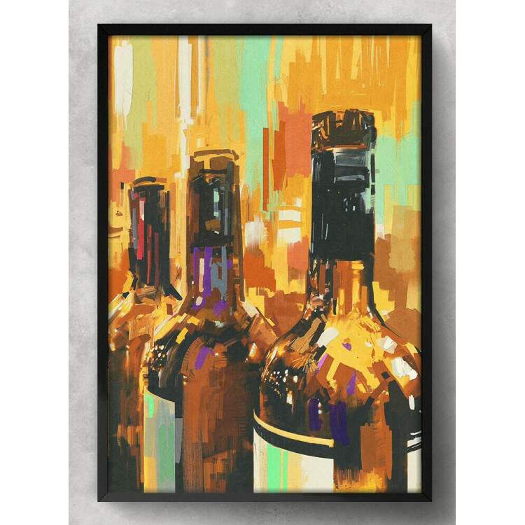 Quadro Decorativo Abstrato Pintura Garrafas de Vinho