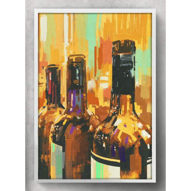 Quadro Decorativo Abstrato Pintura Garrafas de Vinho