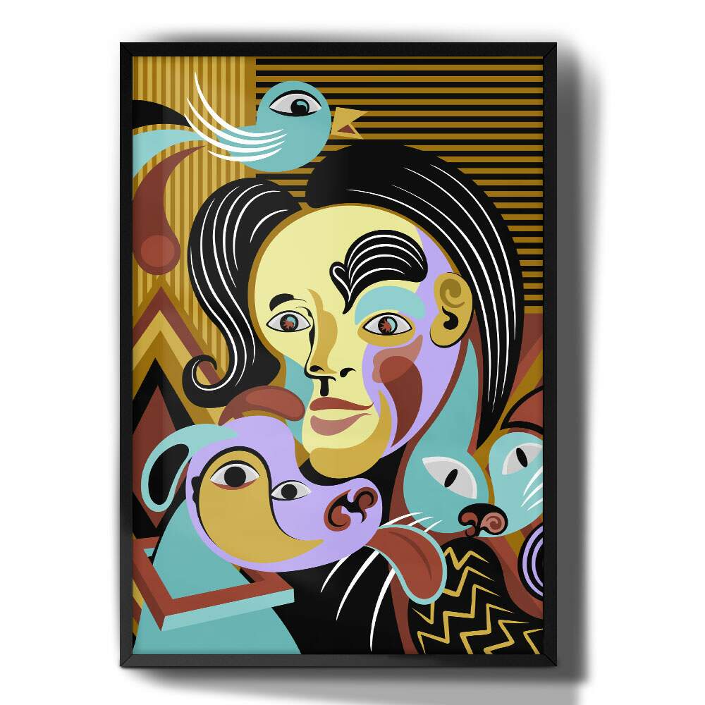 Quadro Decorativo Abstrato Mulher com Animais