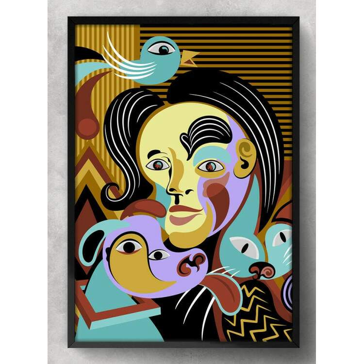 Quadro Decorativo Abstrato Mulher com Animais