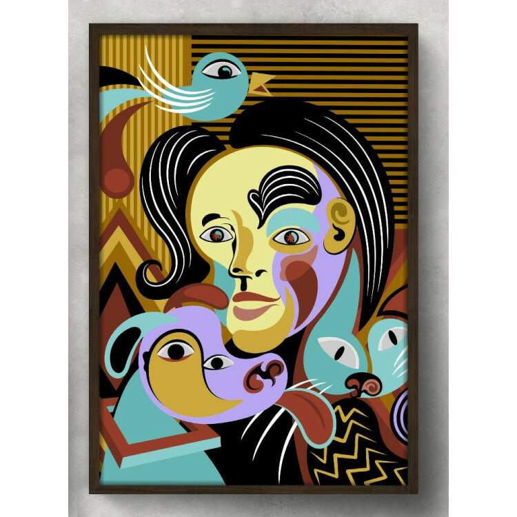 Quadro Decorativo Abstrato Mulher com Animais