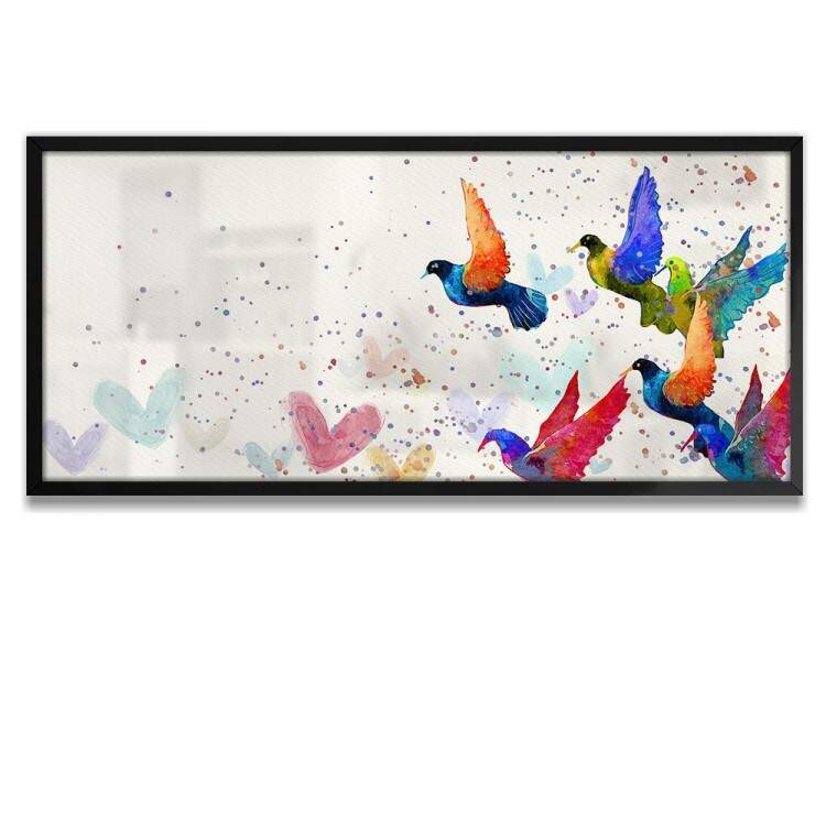 Quadro Decorativo Slim Abstrato Pssaros Coloridos