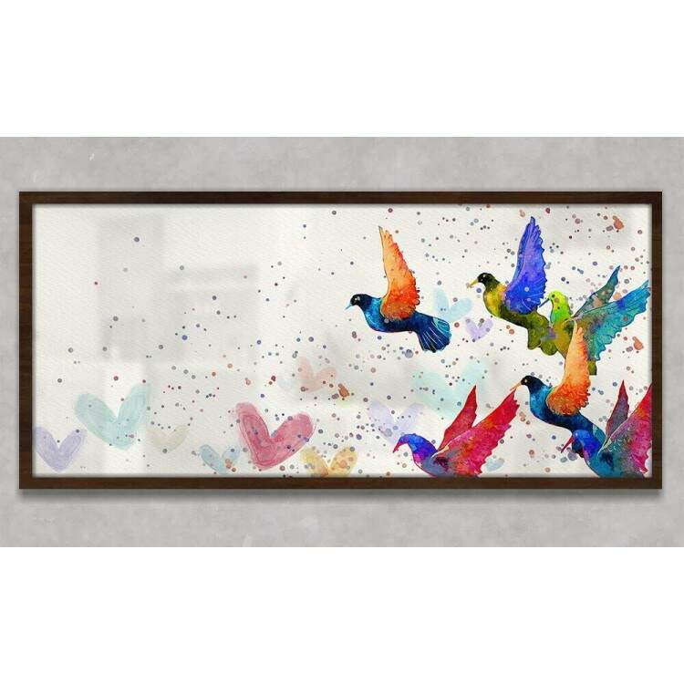 Quadro Decorativo Slim Abstrato Pssaros Coloridos