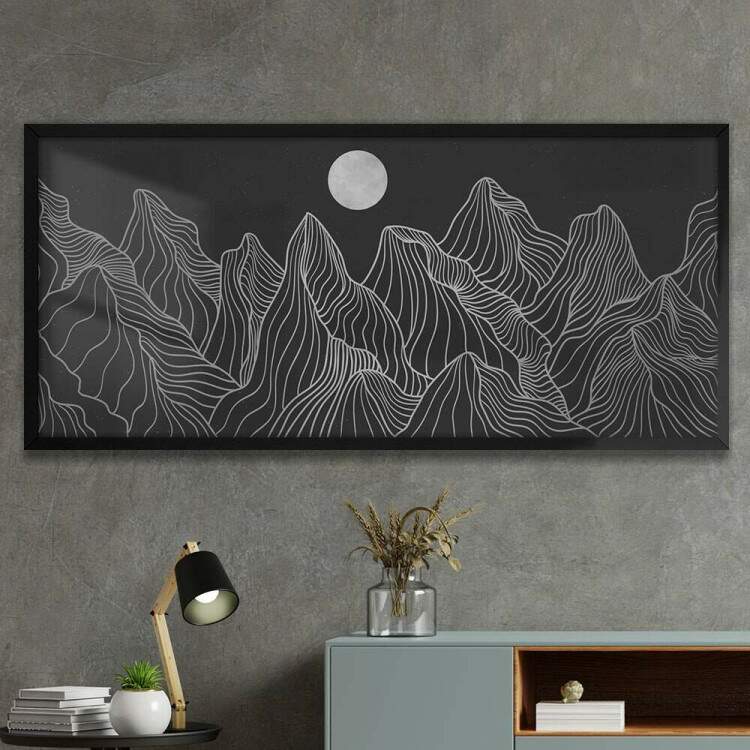 Quadro Decorativo Slim Abstrato Montanhas e Lua