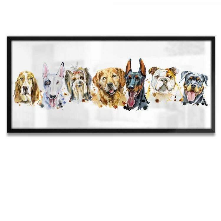 Quadro Decorativo Slim Abstrato Pintura Raas de Cachorros