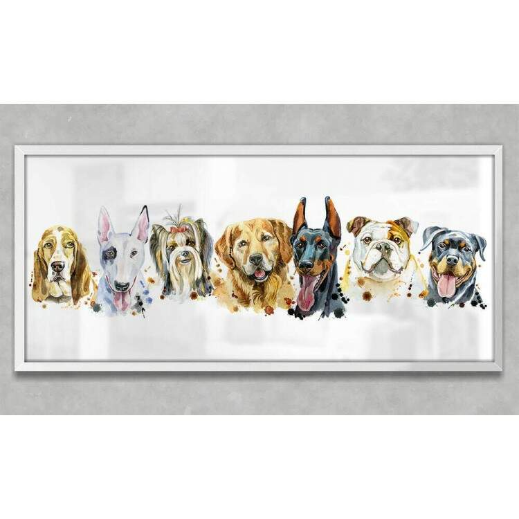 Quadro Decorativo Slim Abstrato Pintura Raas de Cachorros