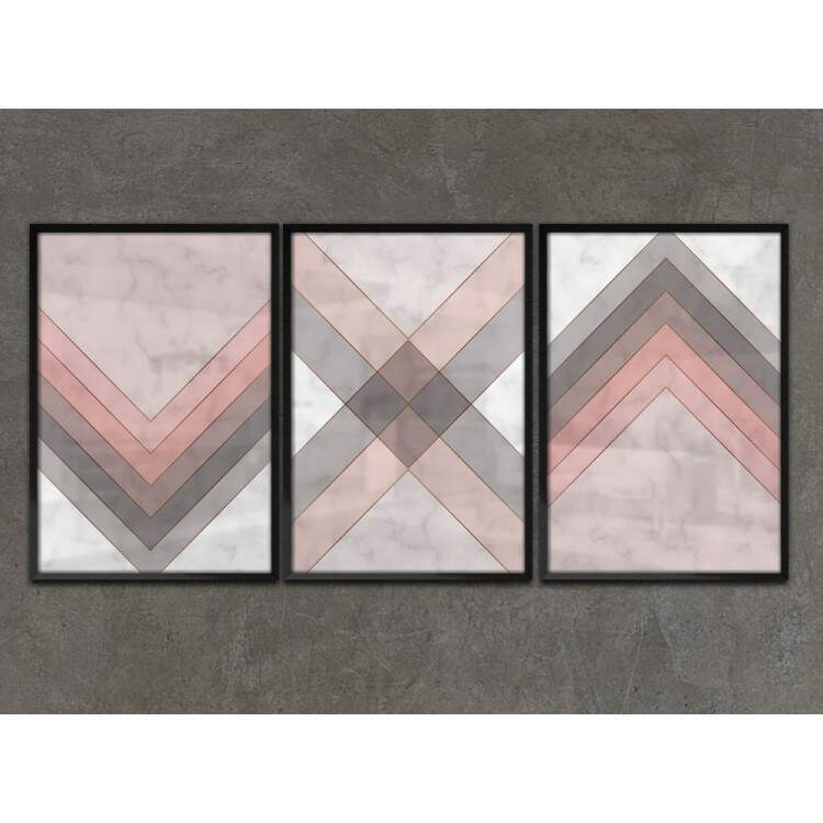 Kit 3 Quadros Decorativos Chevron Geomtrico