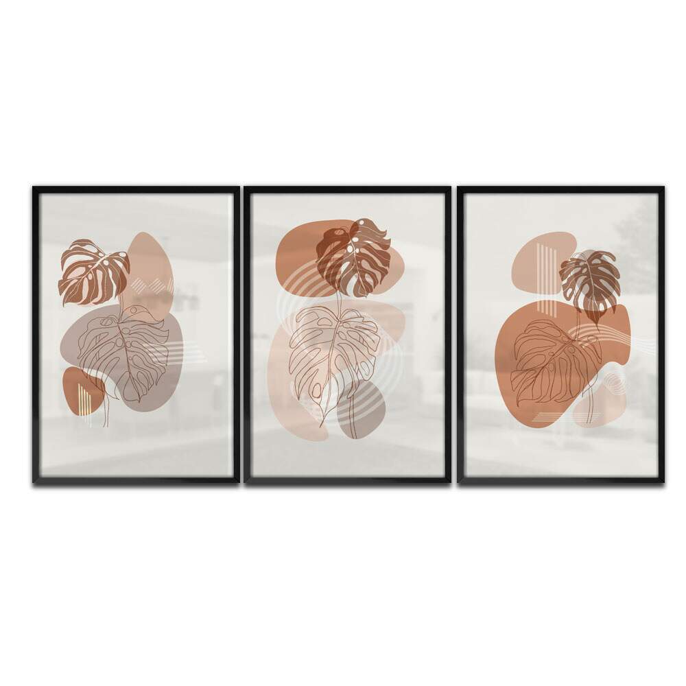 Kit 3 Quadros Decorativos Minimalista Marrom