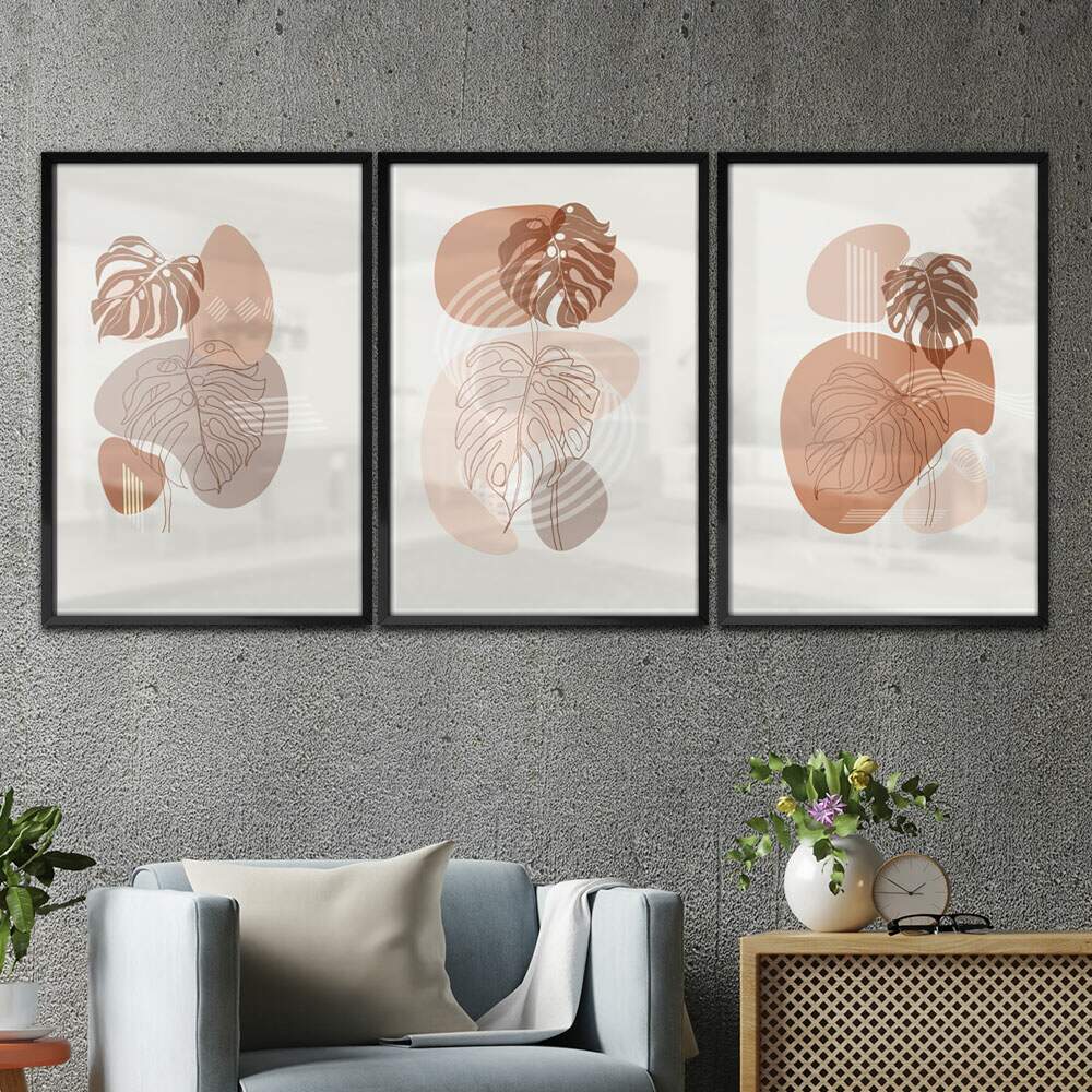 Kit 3 Quadros Decorativos Minimalista Marrom