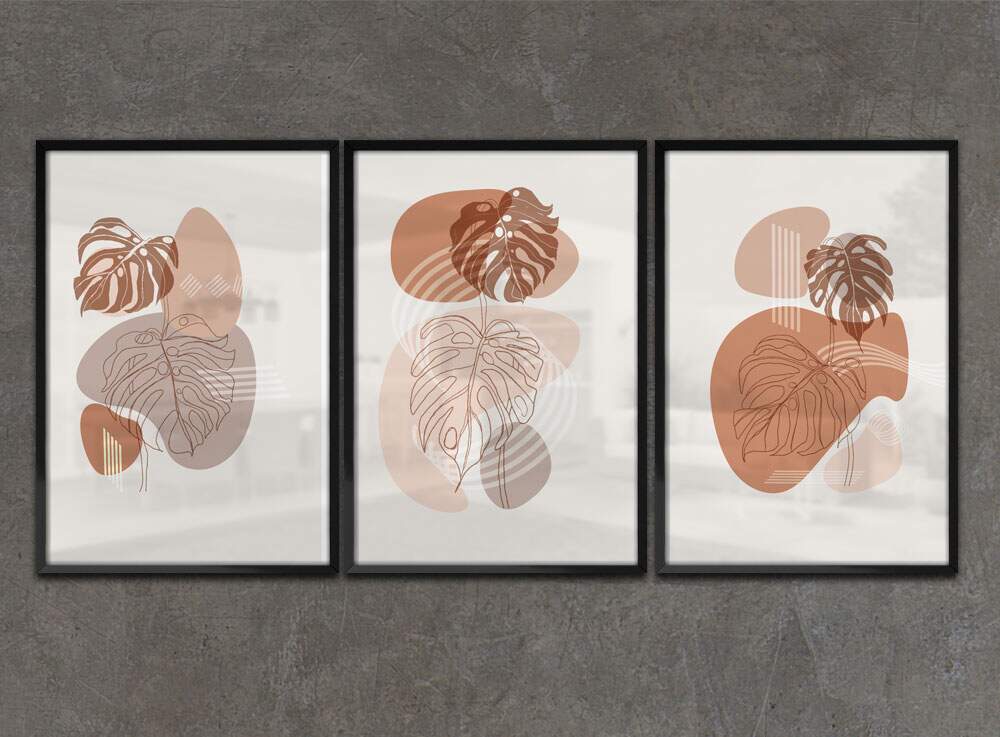 Kit 3 Quadros Decorativos Minimalista Marrom