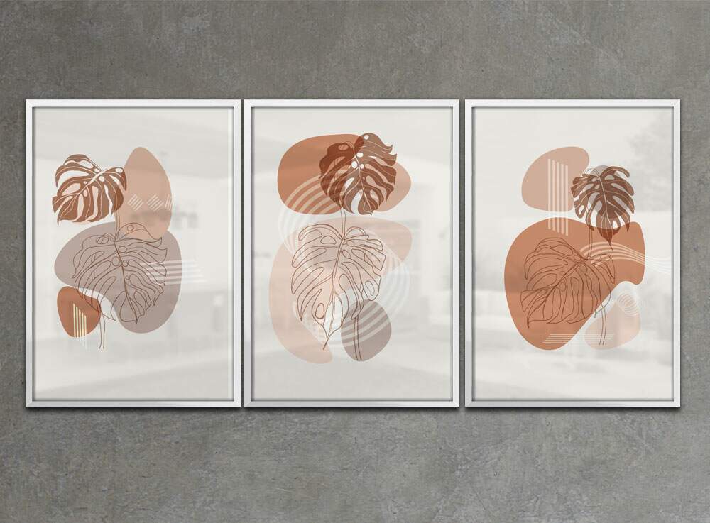 Kit 3 Quadros Decorativos Minimalista Marrom