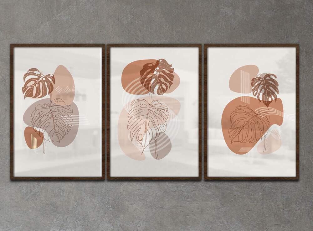 Kit 3 Quadros Decorativos Minimalista Marrom