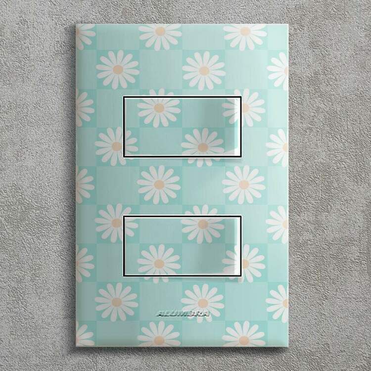 Interruptor Impresso Floral Fundo Azul