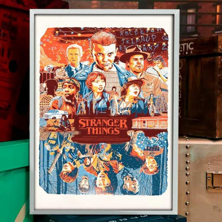 Quadro Decorativo Stranger Things Galera Jovem Lado Normal e Lado Invertido