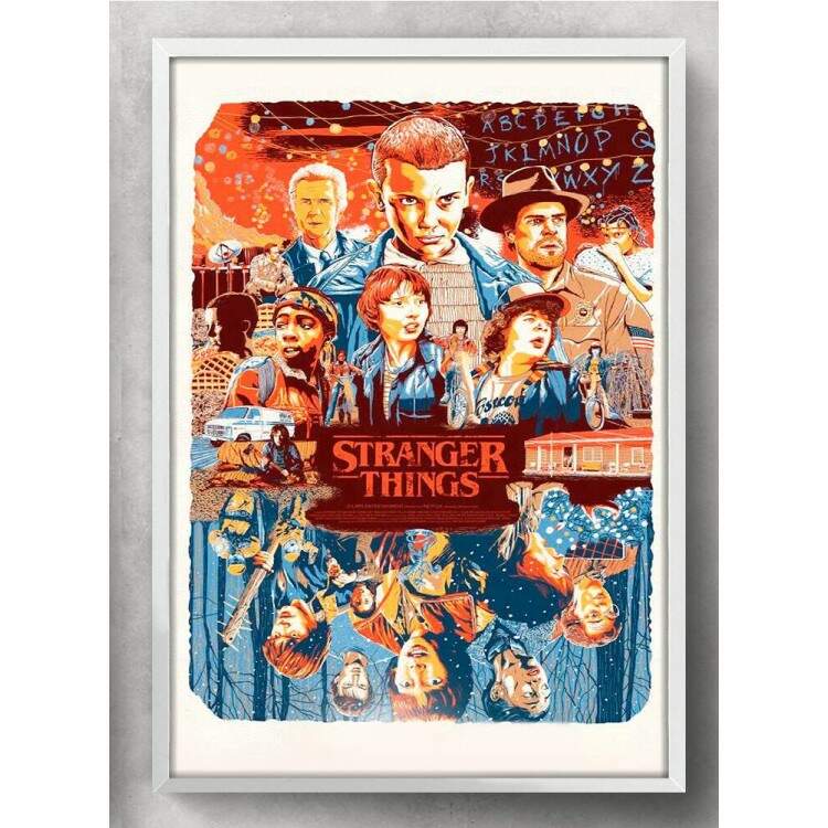 Quadro Decorativo Stranger Things Galera Jovem Lado Normal e Lado Invertido