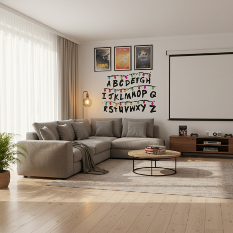 Adesivo de Parede Stranger Things Luzes e Letras na Casa do Will