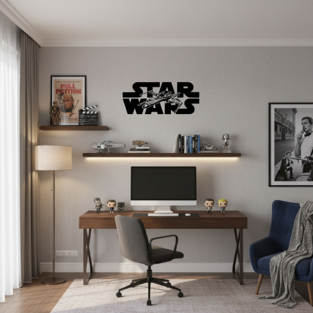 Adesivo De Parede Nave e Logo Star War