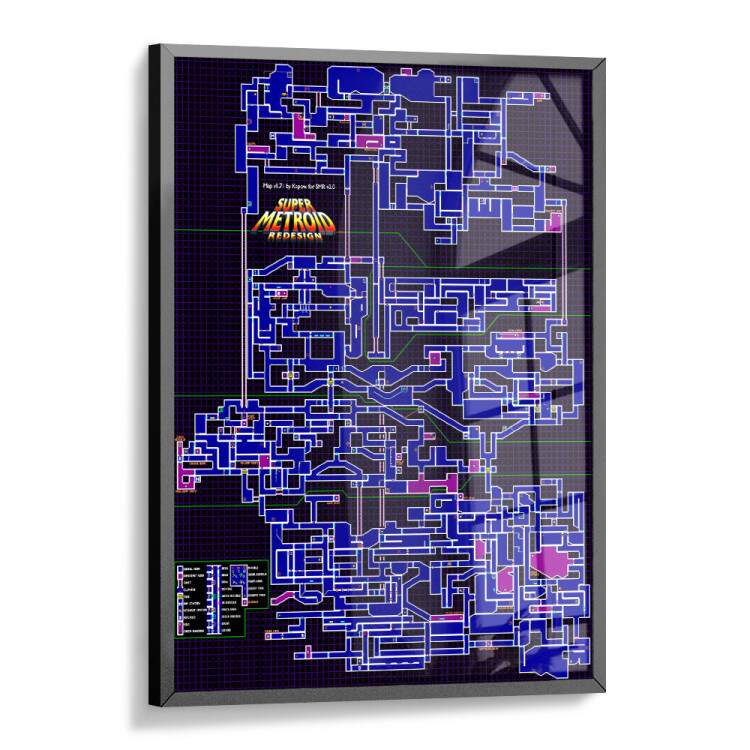 Quadro Decorativo Geek Mapa Jogo Super Metroid