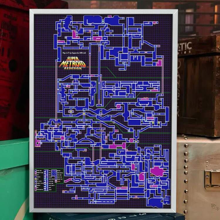 Quadro Decorativo Geek Mapa Jogo Super Metroid