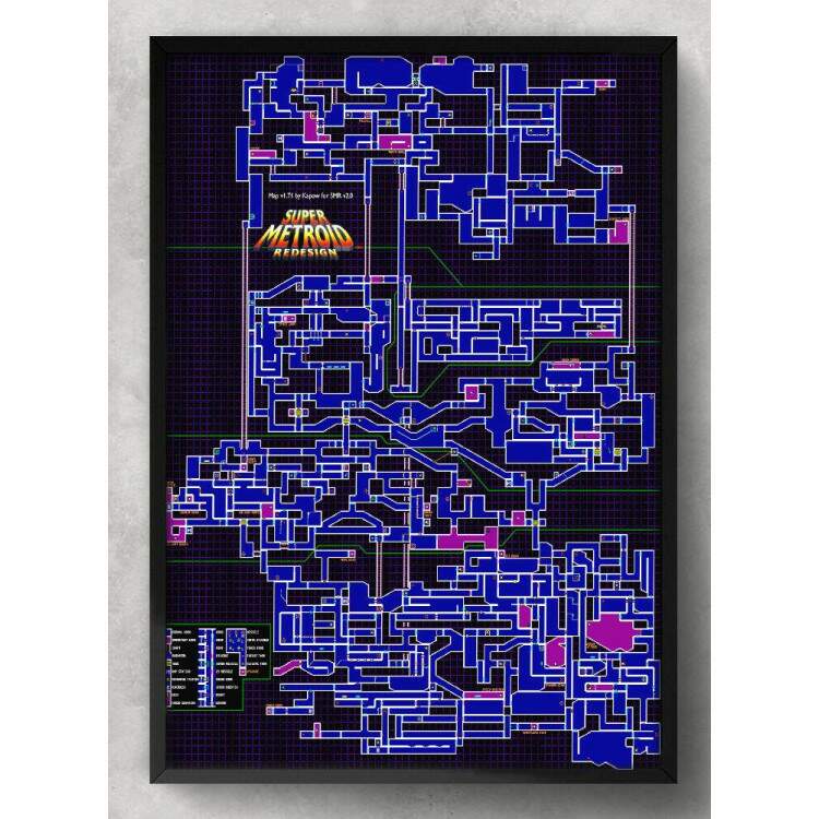 Quadro Decorativo Geek Mapa Jogo Super Metroid